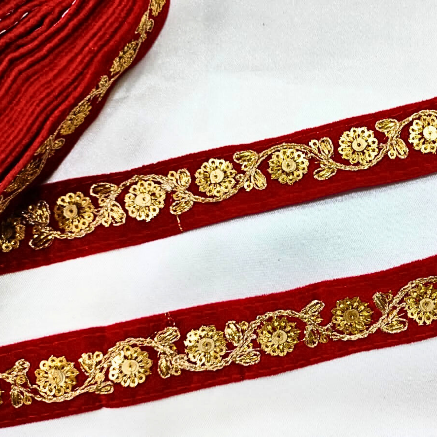 Red Fancy Sequin Work Trim