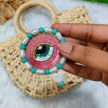 Glamorous Dark Pink Sequin Evil Eye Emblem