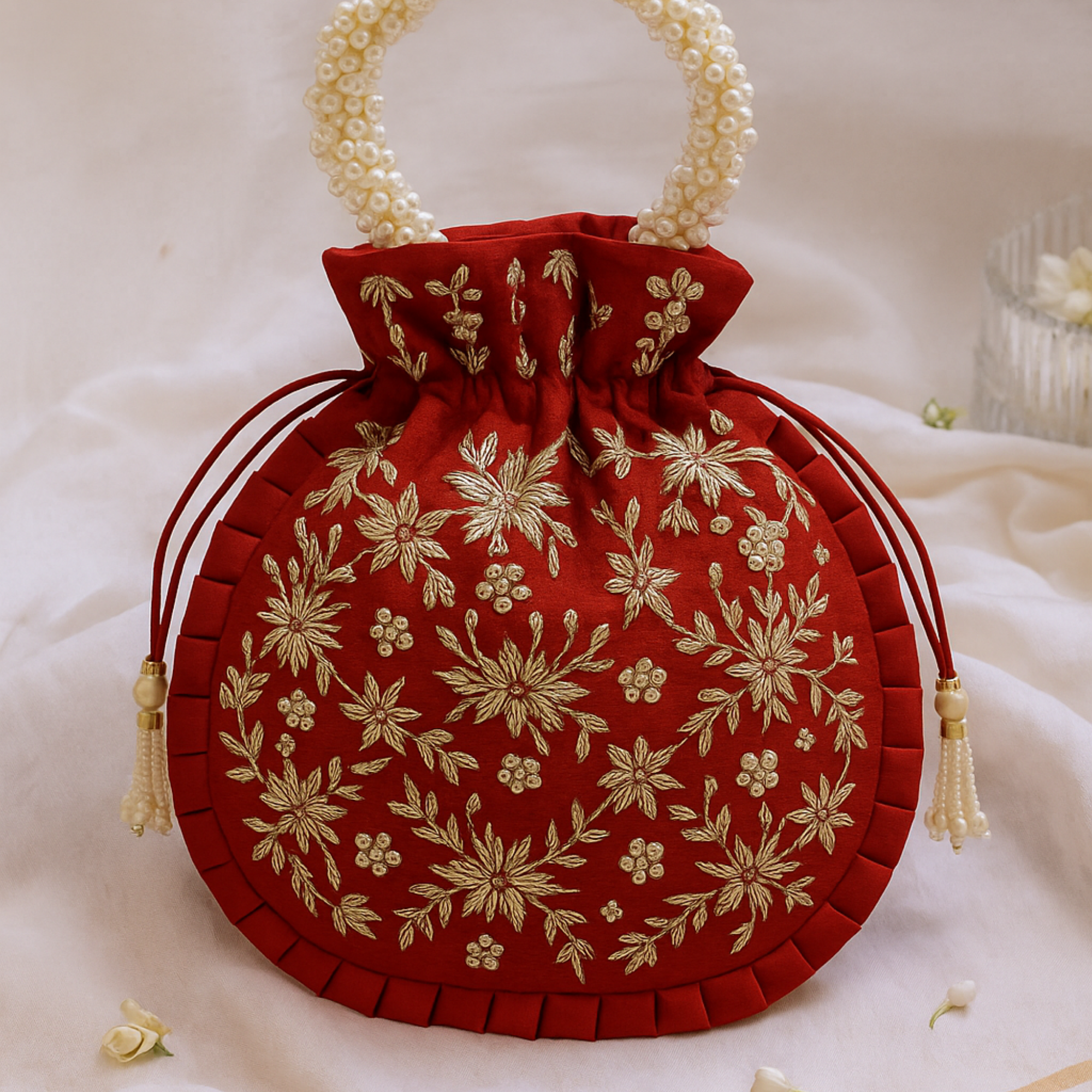 Red Regal Bloom Potli Bag