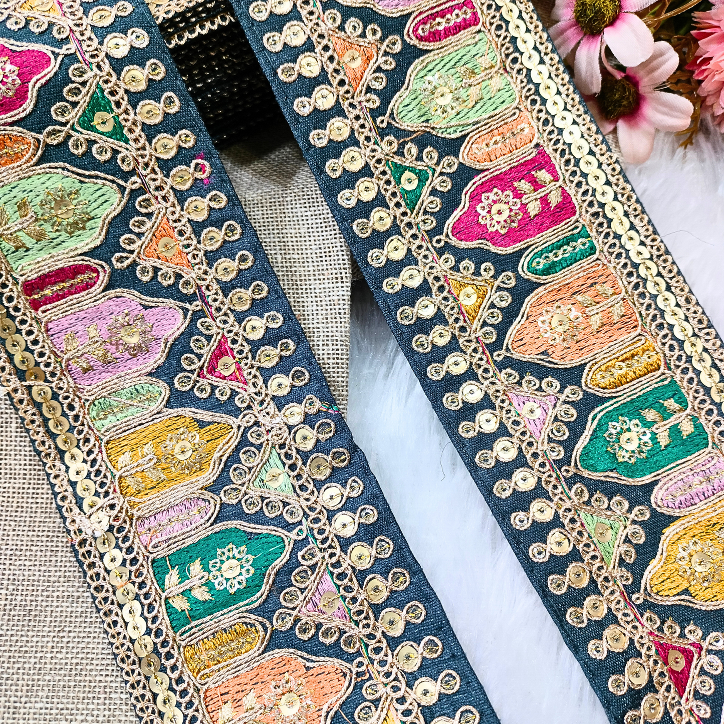 Grey Fancy Embroidery Trim