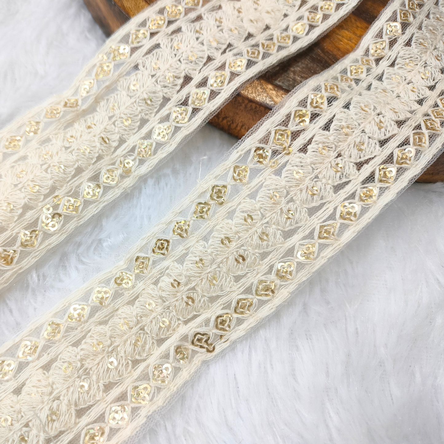 White Embellished Thread Trim