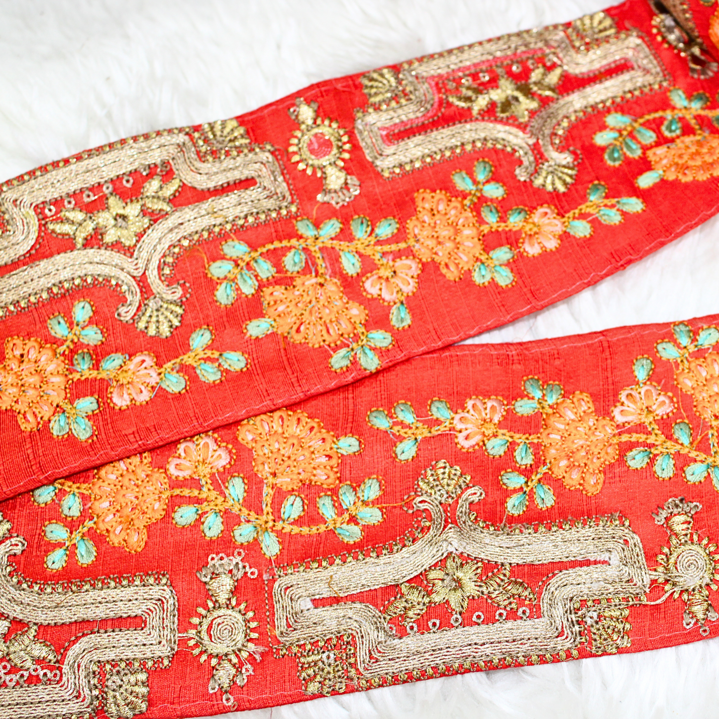 Red Fancy Zari and Thread Work Embroidered Border