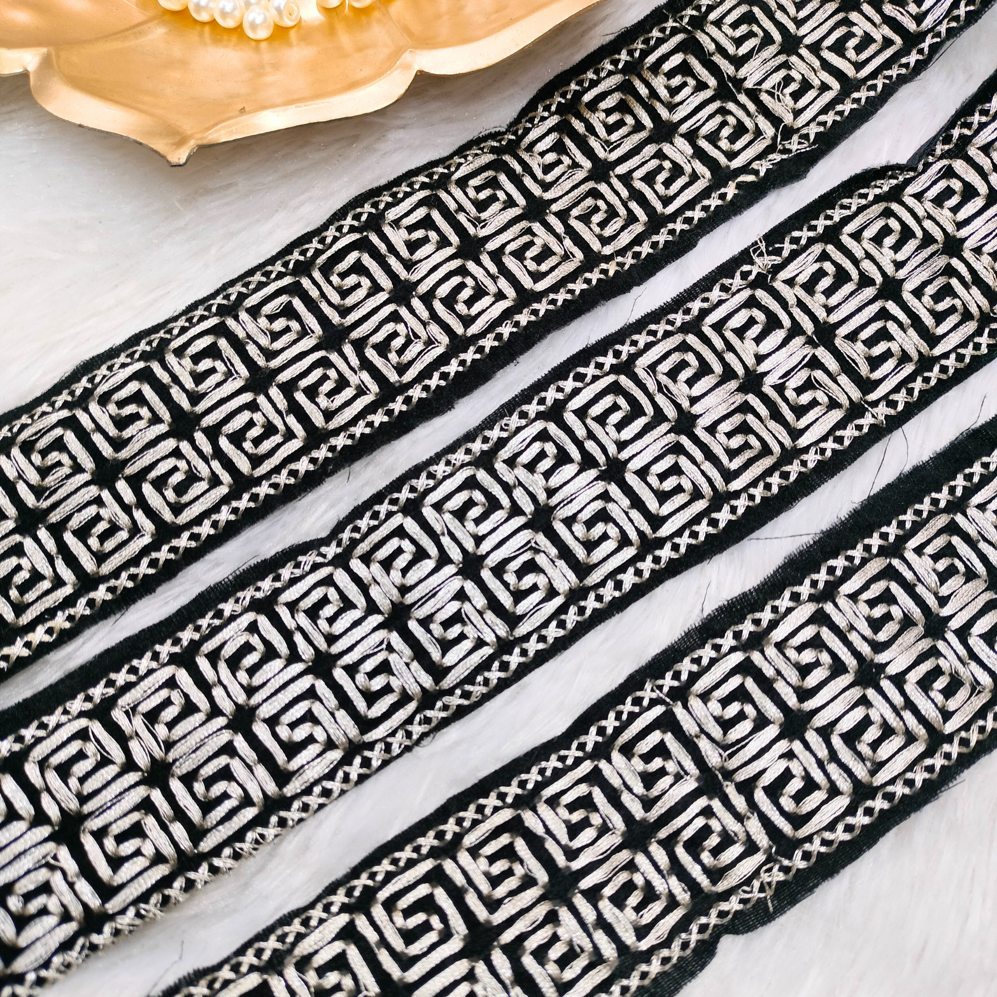 Black & Silver Greek Key Pattern Lace