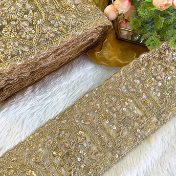 Golden Threadwork & Sequin Designer Trim