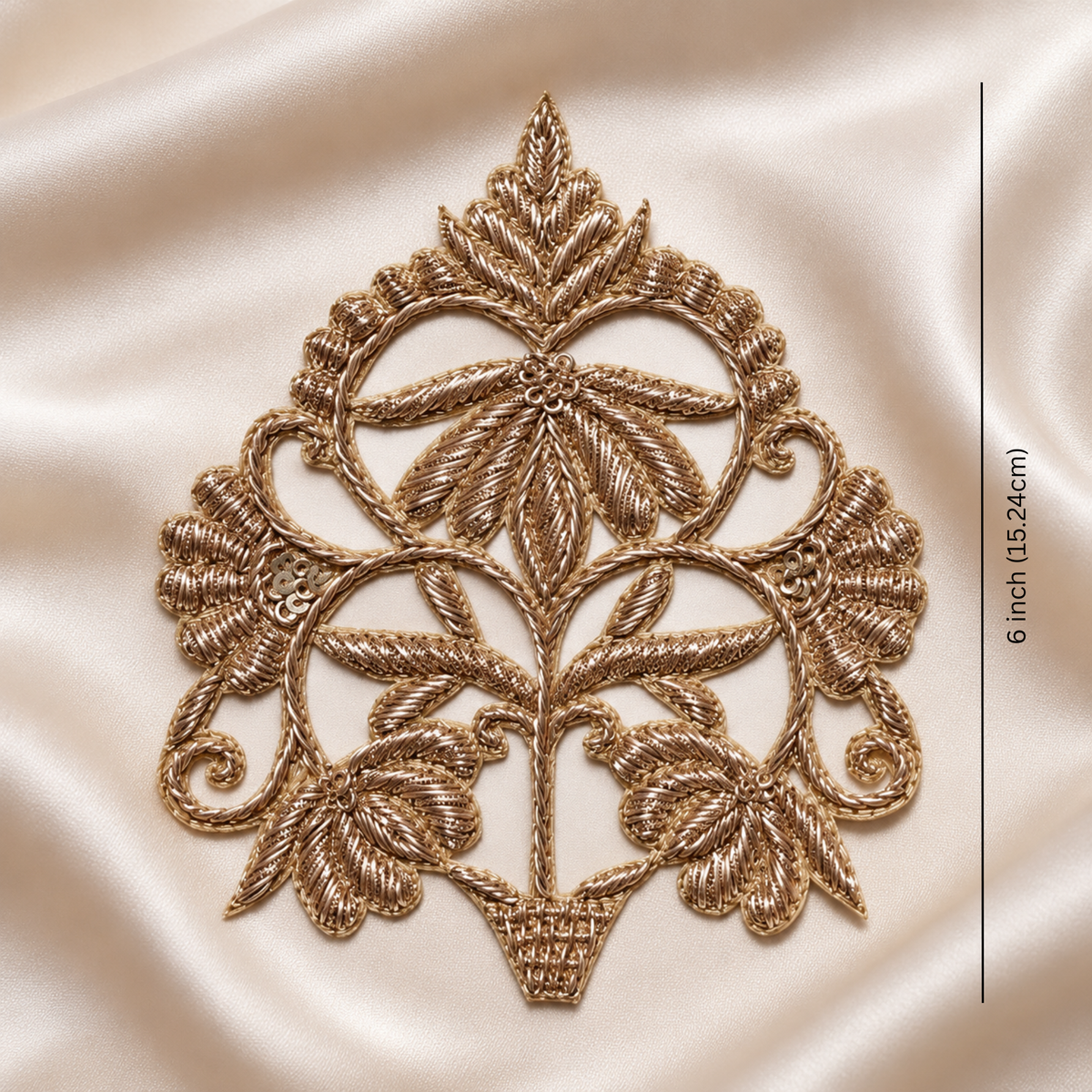 Floral Zardozi Embroidered Patch with Intricate Leaf