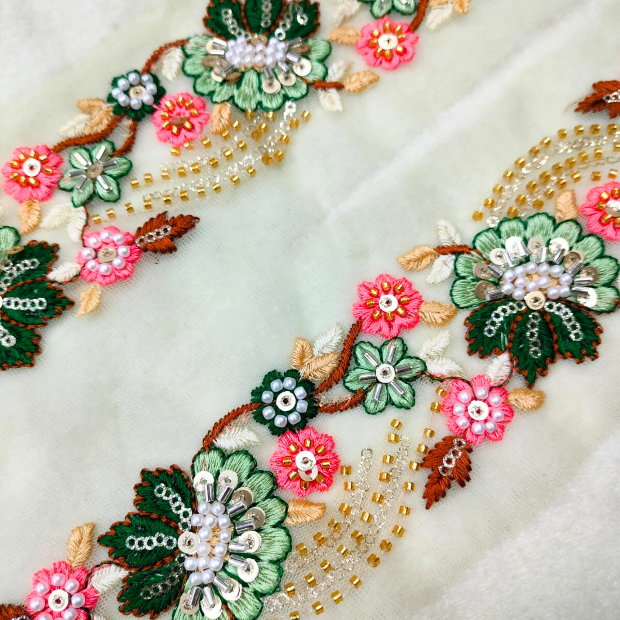 Multicolor Floral Embroidery Trim