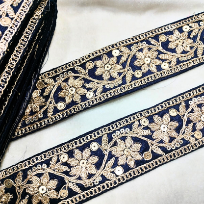 Navy Blue Fancy Sequin Work Trim