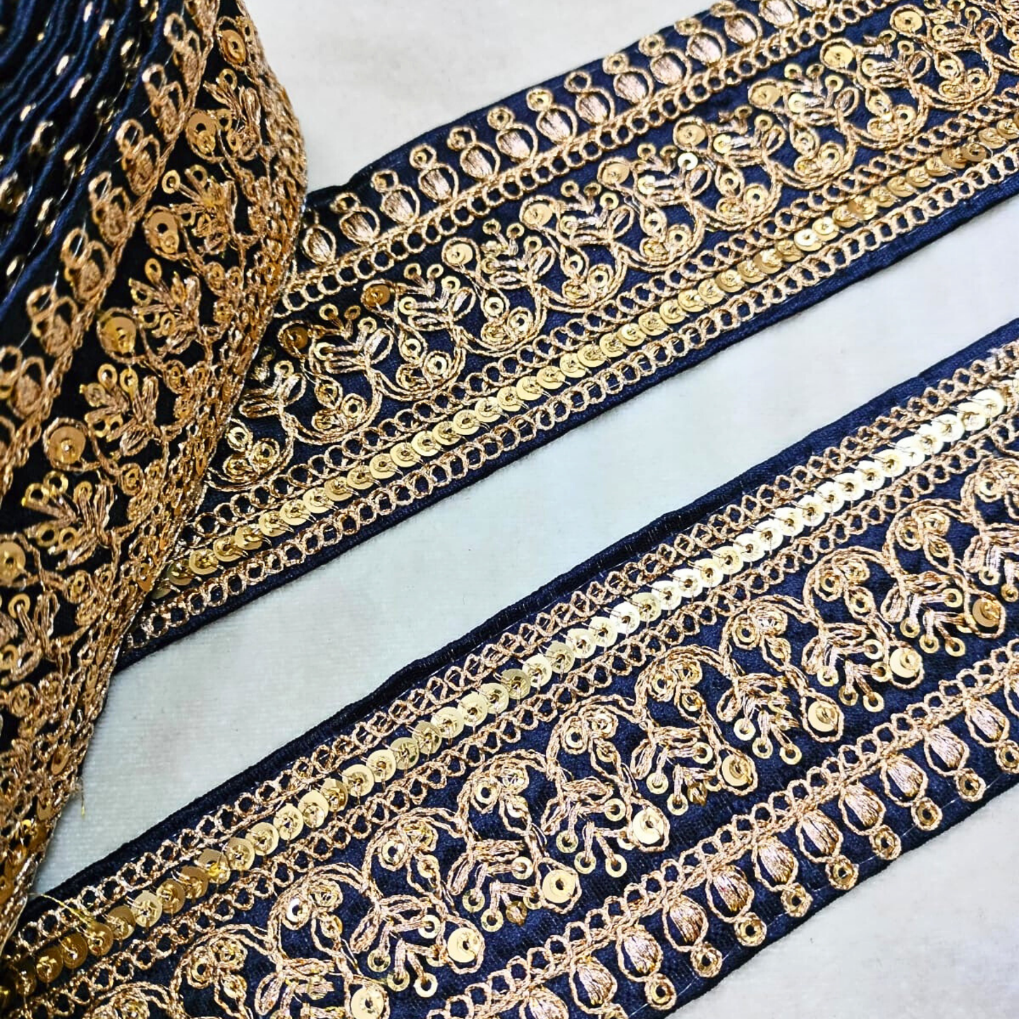 Navy Blue Fancy Zari Embellished Trim