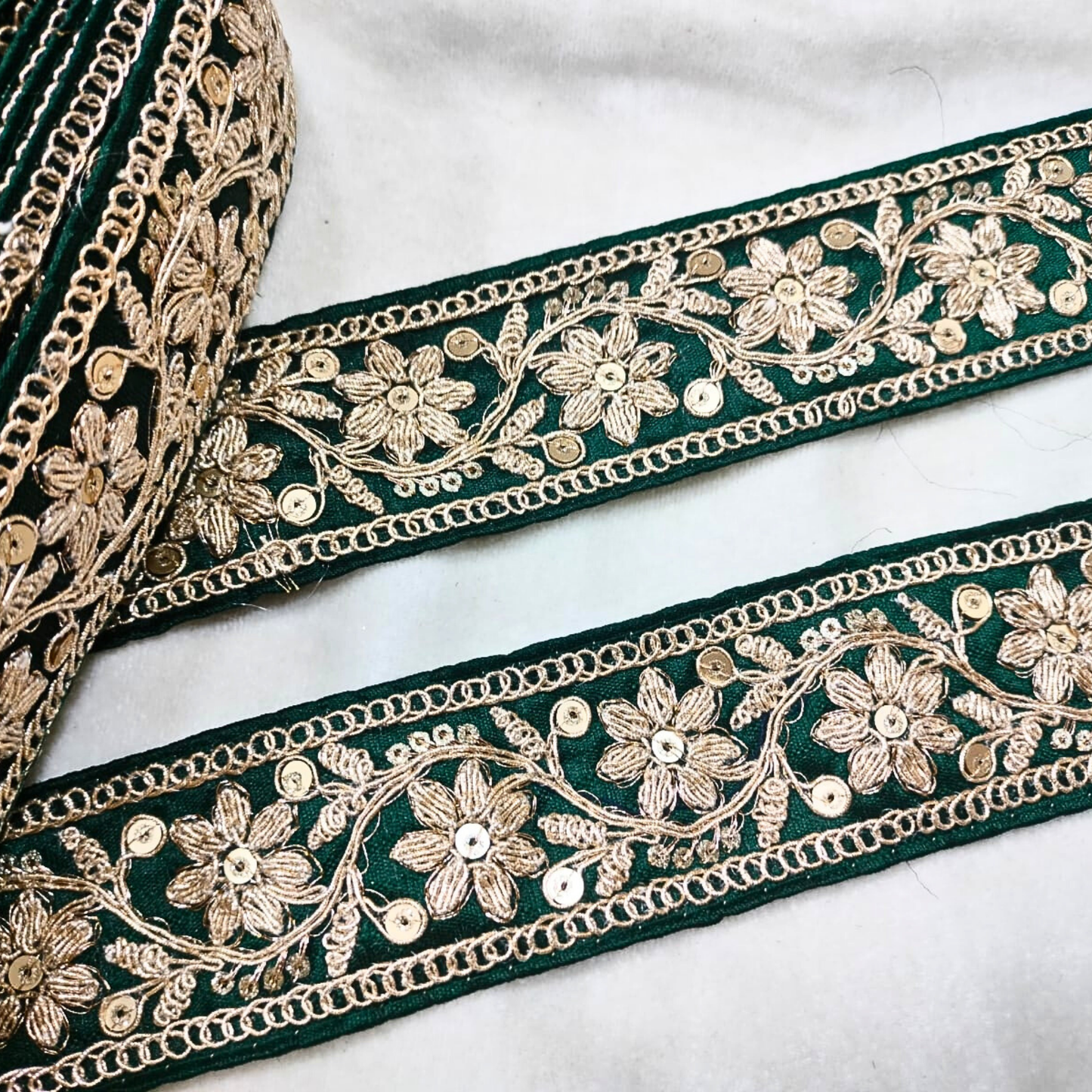 Dark Green Fancy Sequin Work Trim