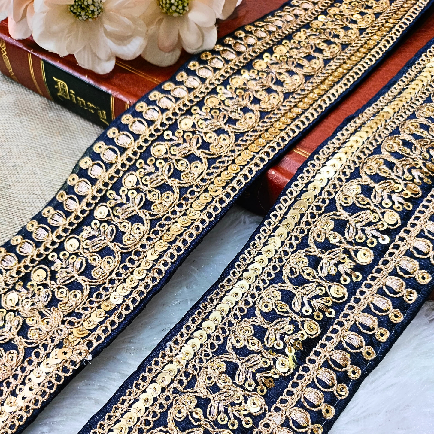 Navy Blue Fancy Zari Embellished Trim