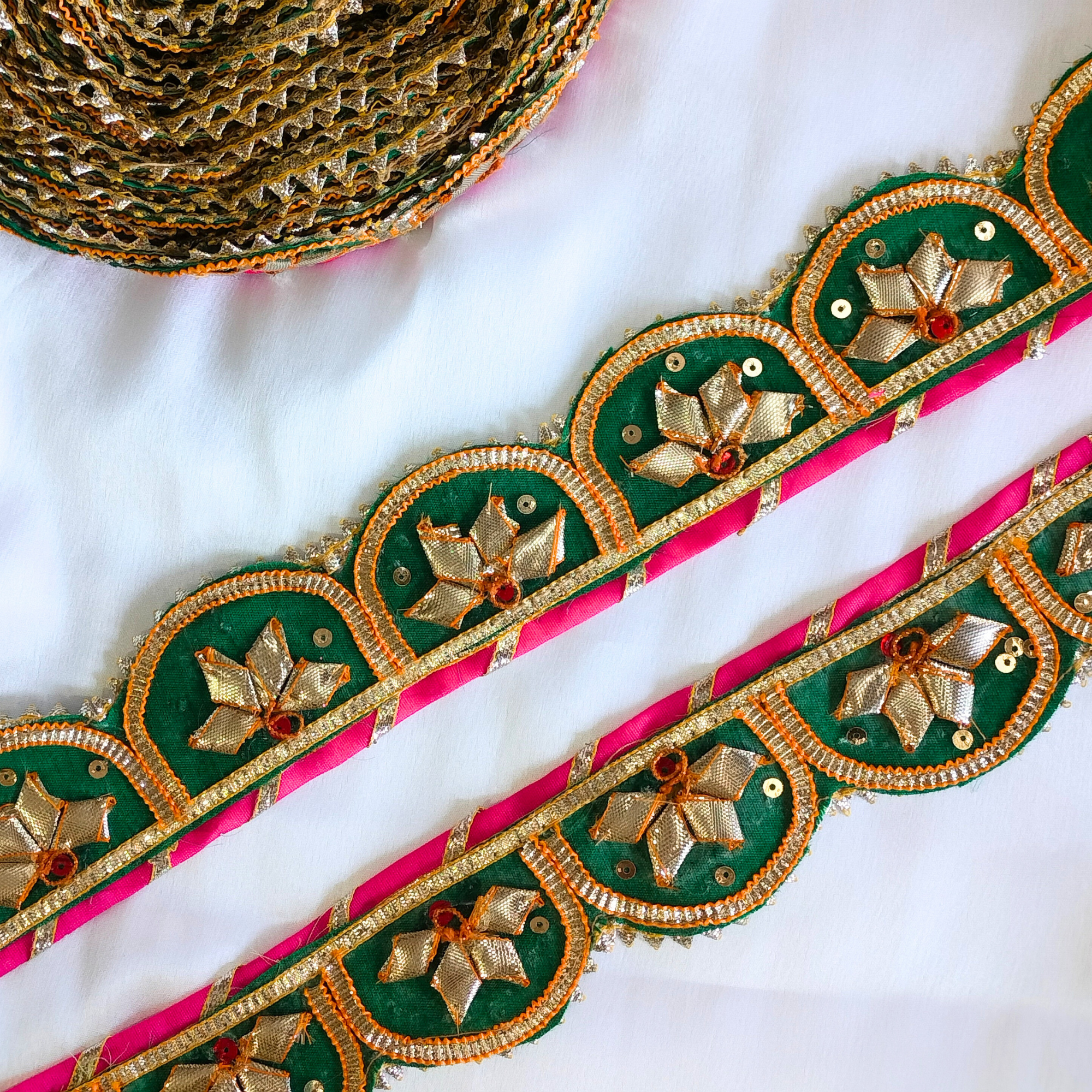 Pink And Green Handcrafted Gota Patti Trim