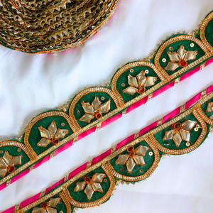 Pink And Green Handcrafted Gota Patti Trim