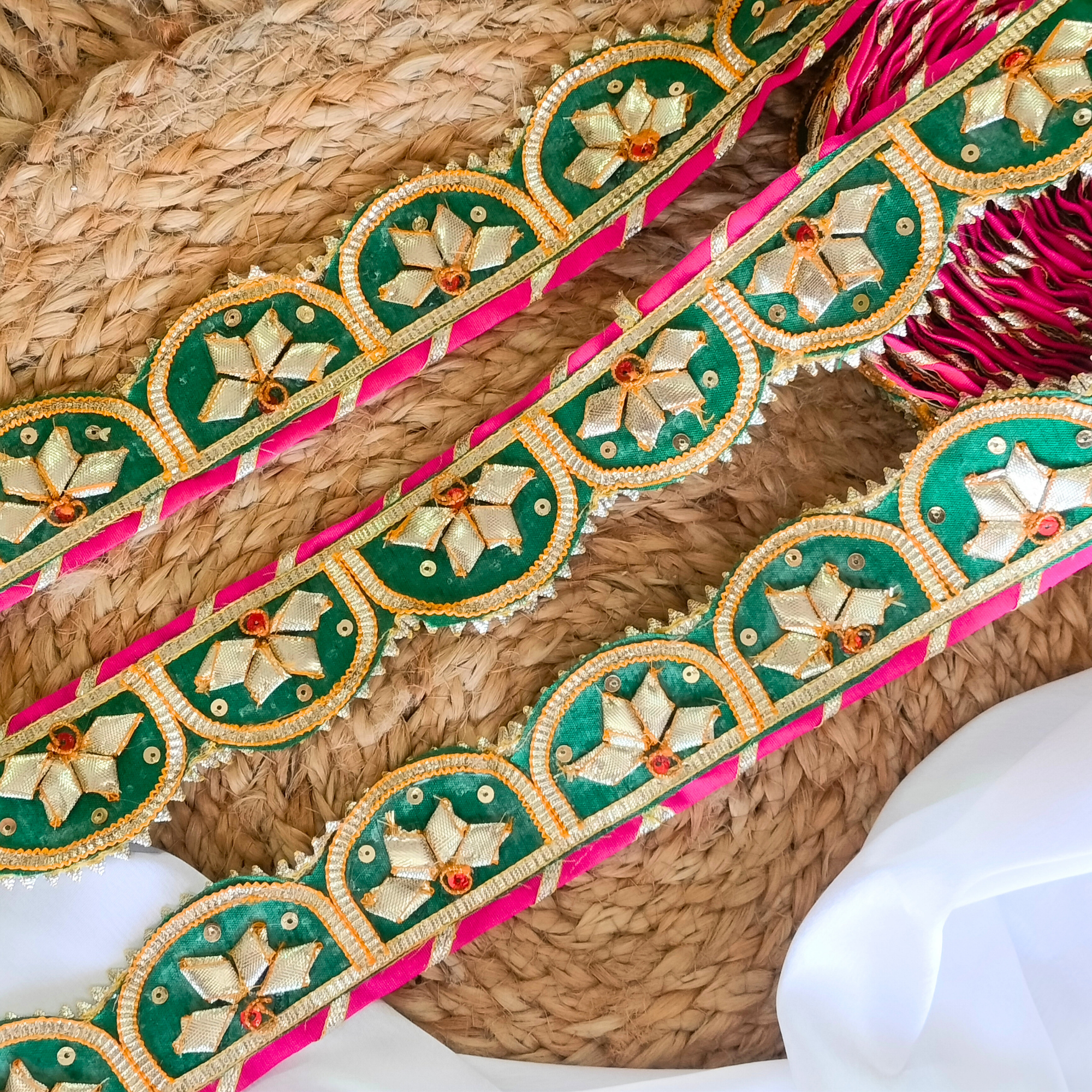 Pink And Green Handcrafted Gota Patti  Lace & Trim