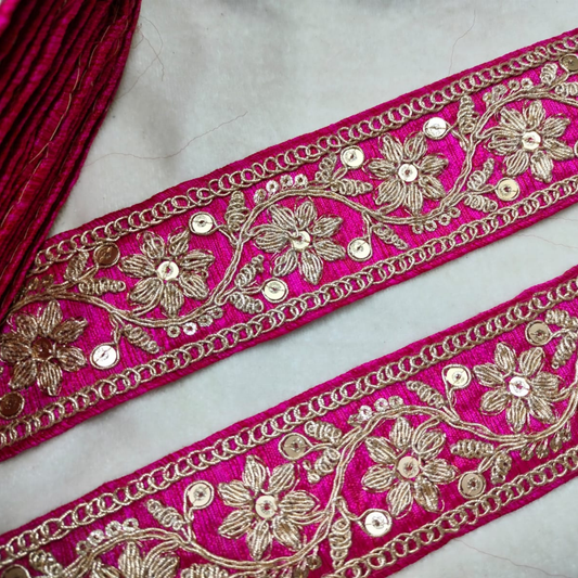 Dark Pink Fancy Sequin Work Trim