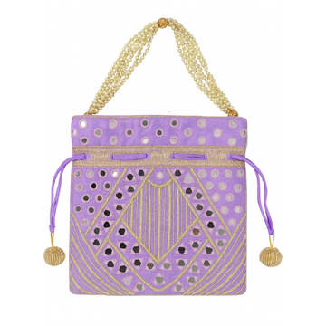 Lilac Mirror Work Potli