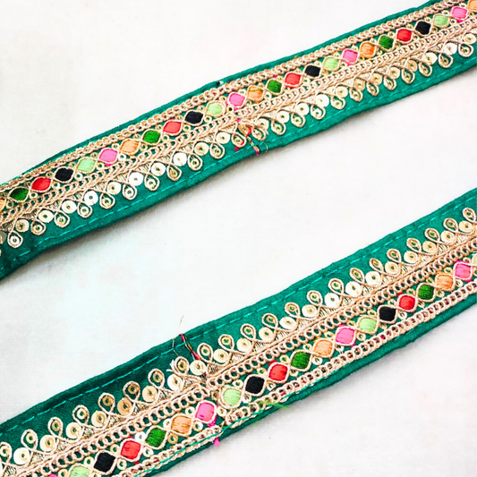 Green Base Multicolor Zari Trim