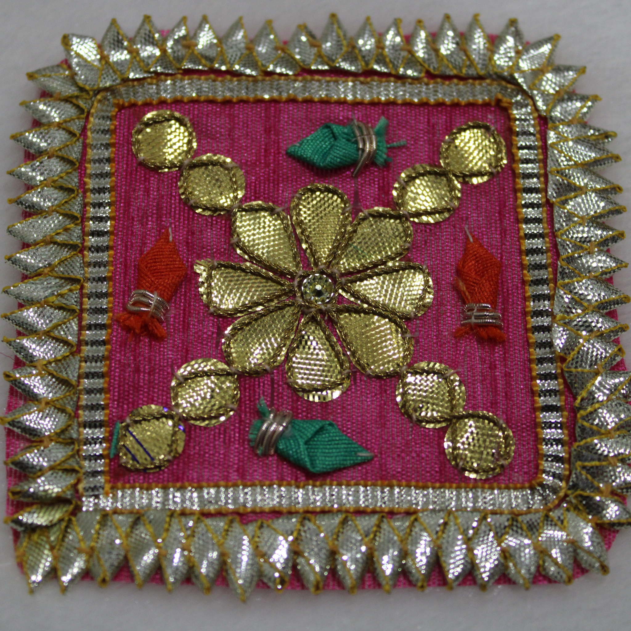 Pink Square Embellished Gota Patch