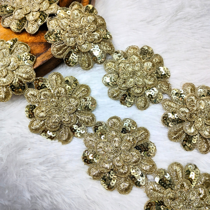 Light Gold Floral Zari Fancy Lace