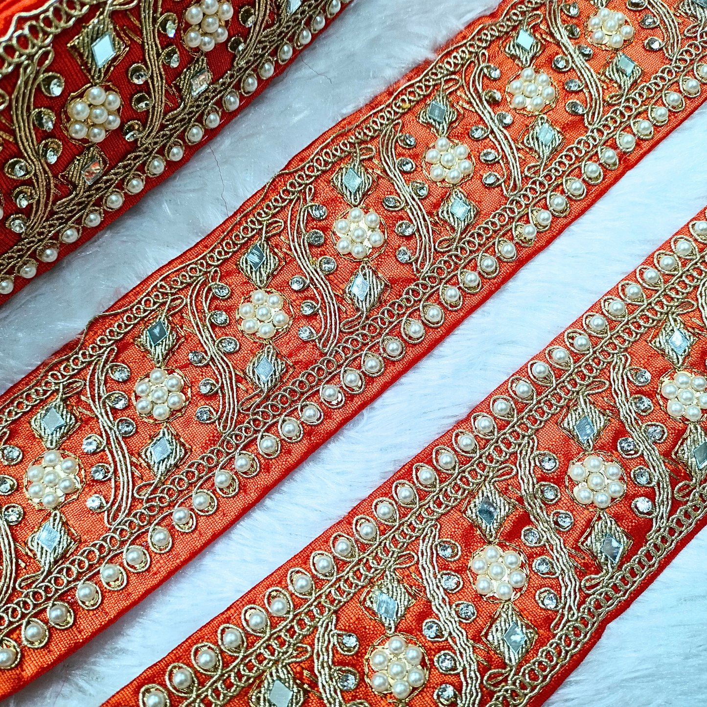 Orange Fancy Pearl and Mirror Trim