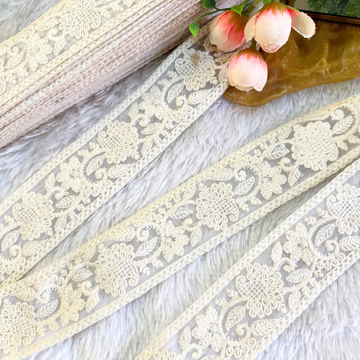 Ivory Threadwork Floral Embroidery Lace