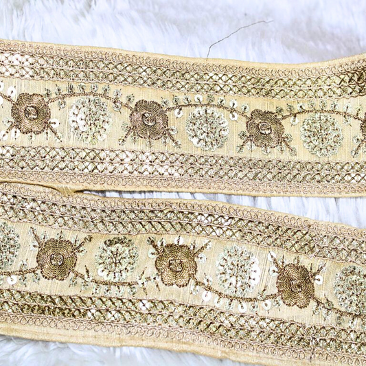 Beige Fancy Sequence Zari Trim