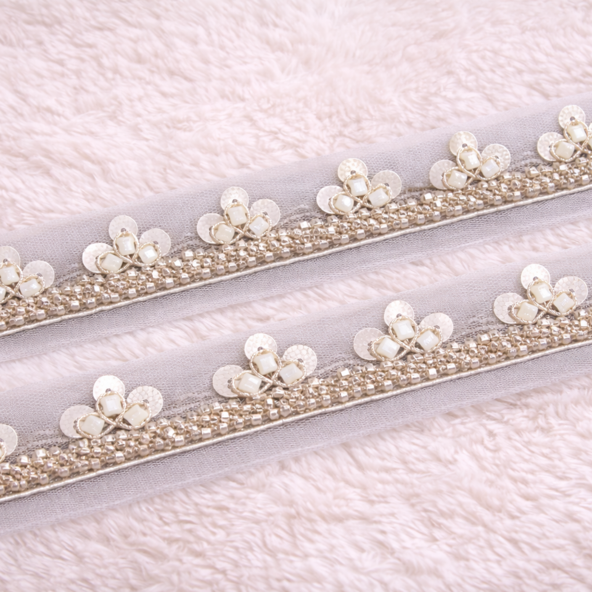 Ivory Floral Sequin & Bead Lace Trim