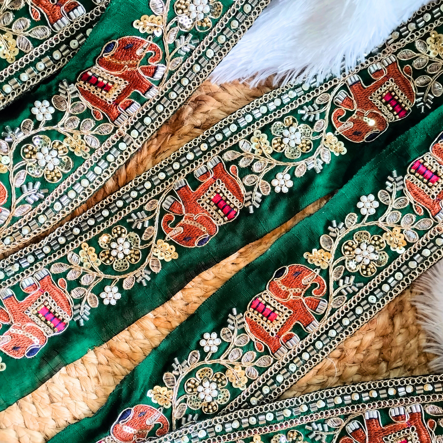 Fancy Green Elephant Embellished Trim