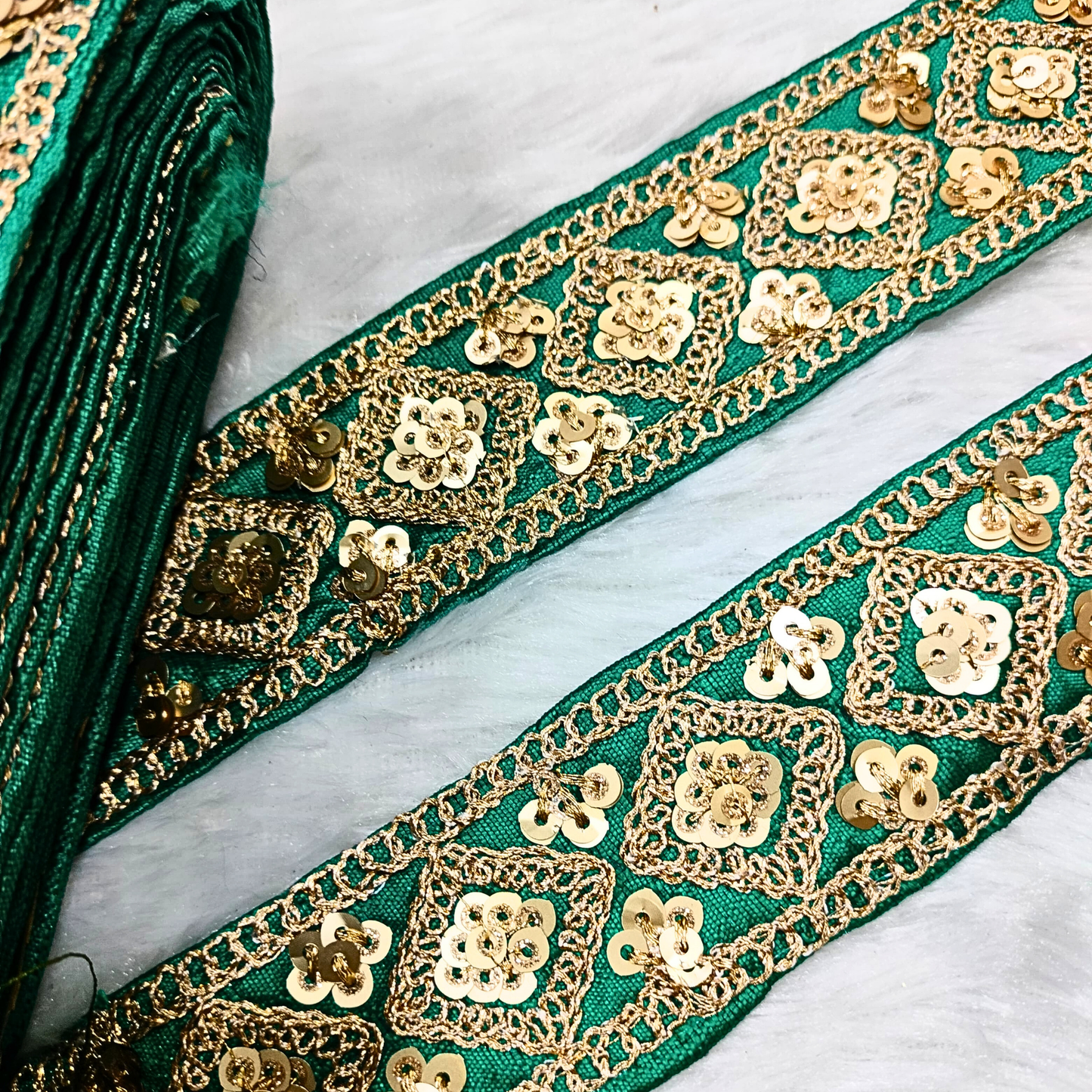 Rama Green Fancy Zari Embellished Trim