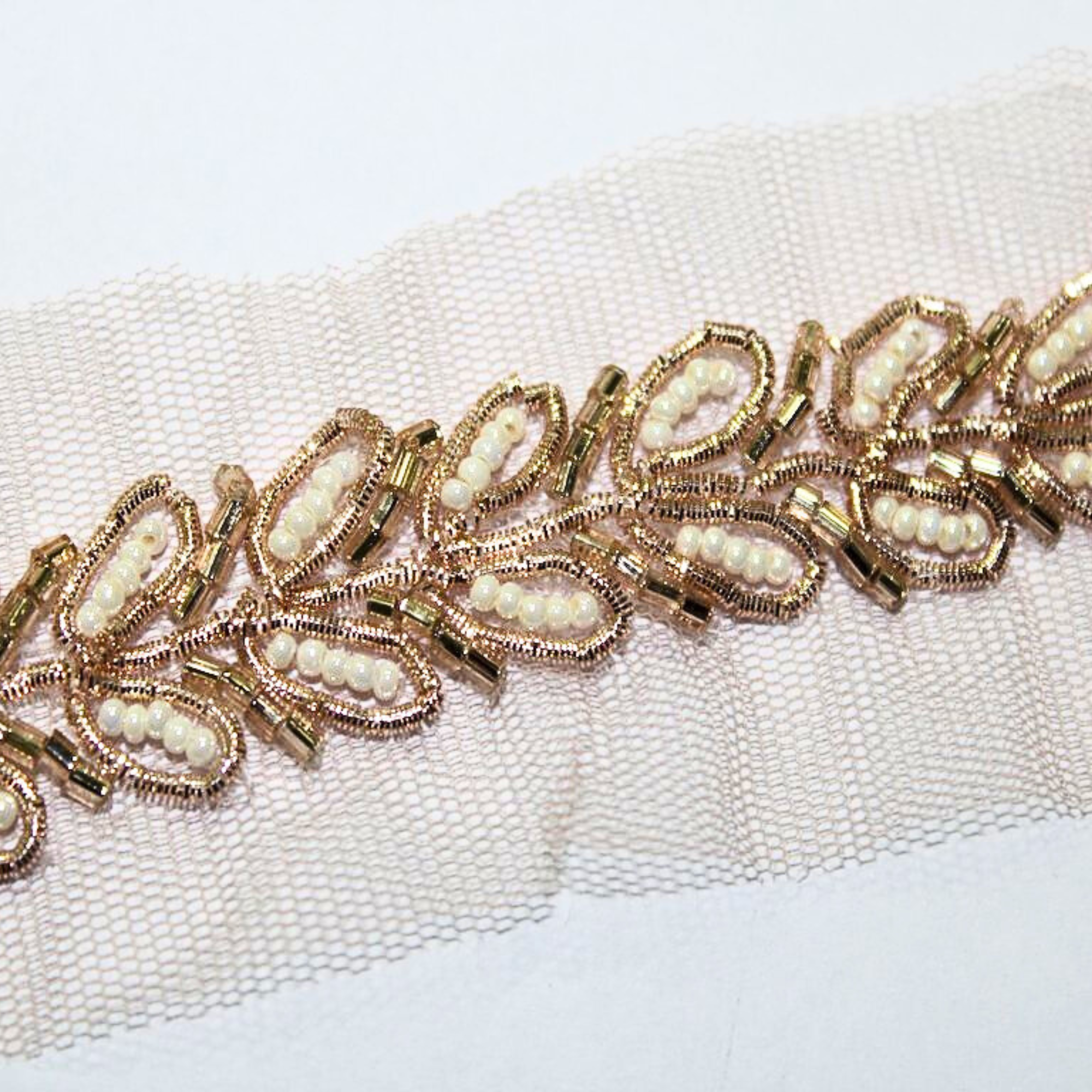Rose Gold Embellished Handwork Lace 