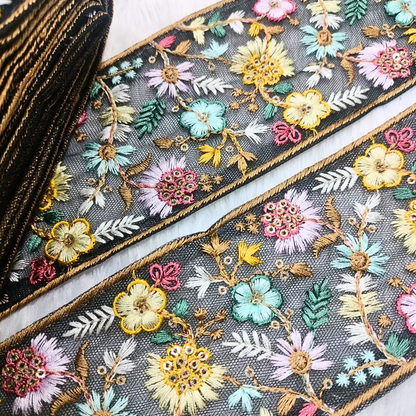 Delicate Multicolor Floral Embroidery Lace Trims