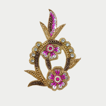 Gold Floral Vine Patch with Pink Stone & Bead Work