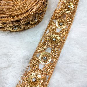 Golden Handcrafted Zardozi Trim hover image