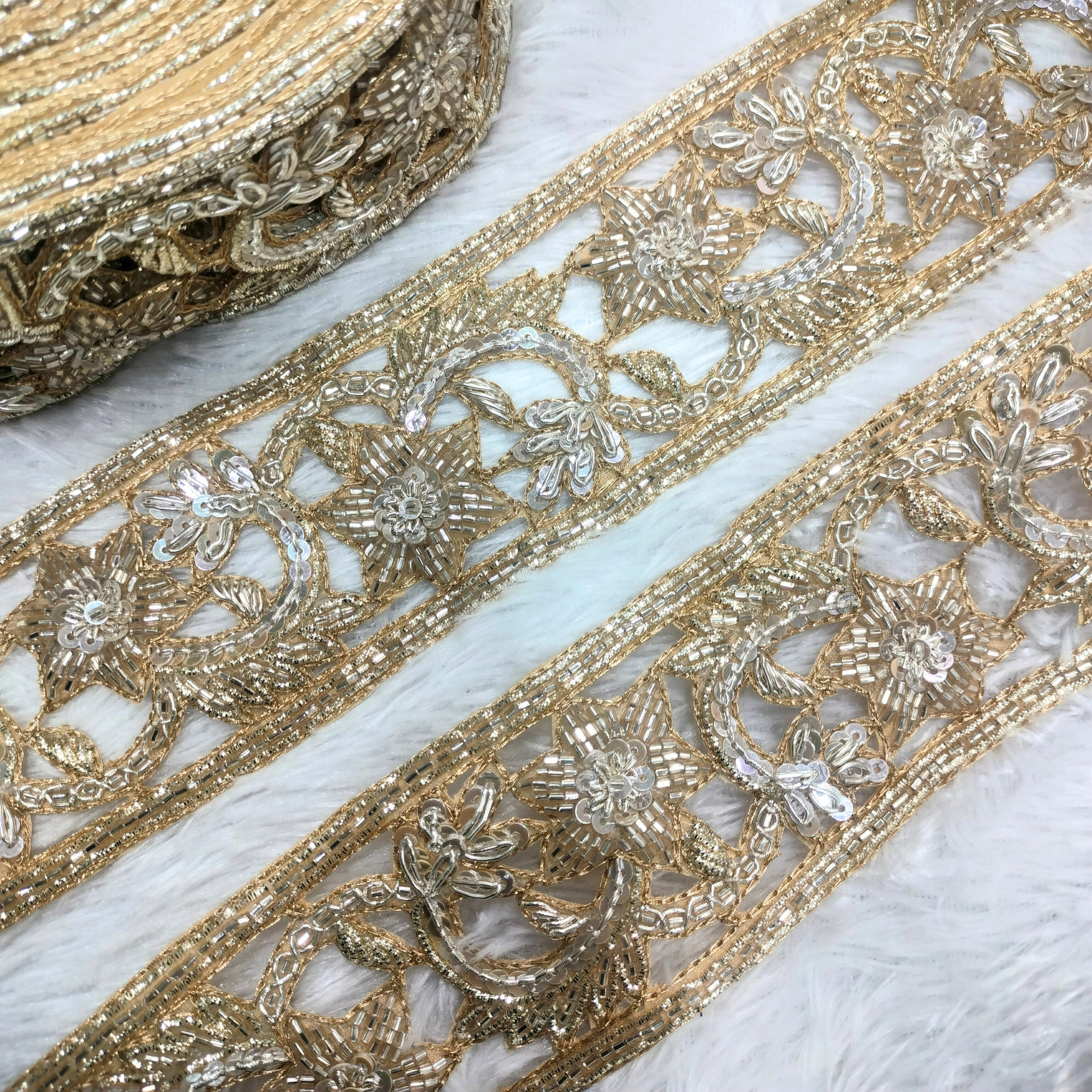 Designer Zardozi & Sequin Floral Lace