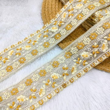 Yellow Multi-Thread Embroidered Lace