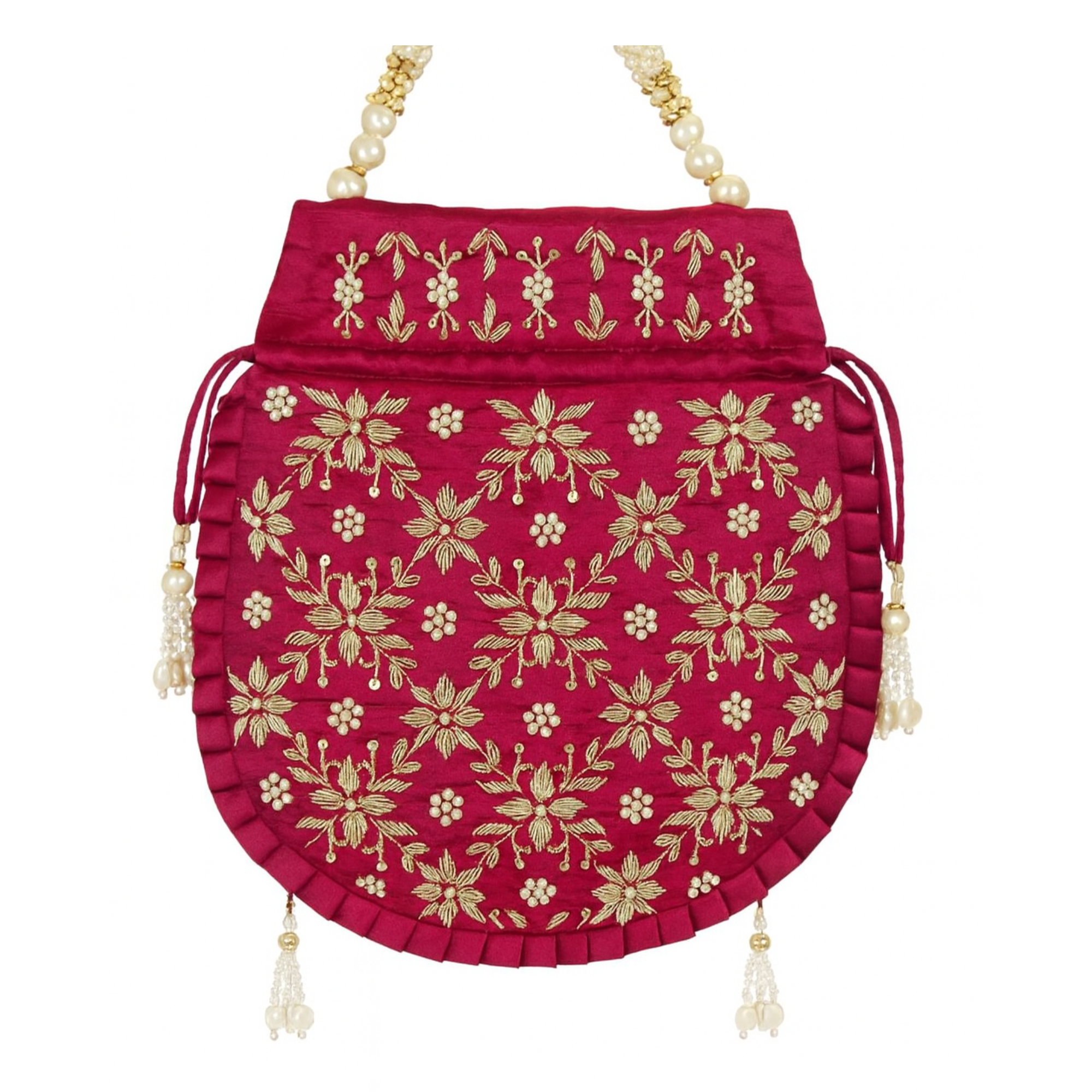 Maroon Golden Bloom Potli Bag