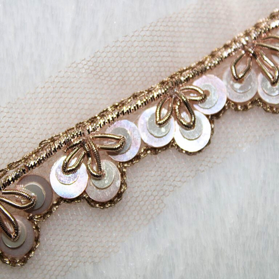 Gold Shimmer Floral Embroidered Handwork Lace Border