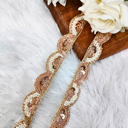 Rose Gold Handwork Zardozi Work Lace