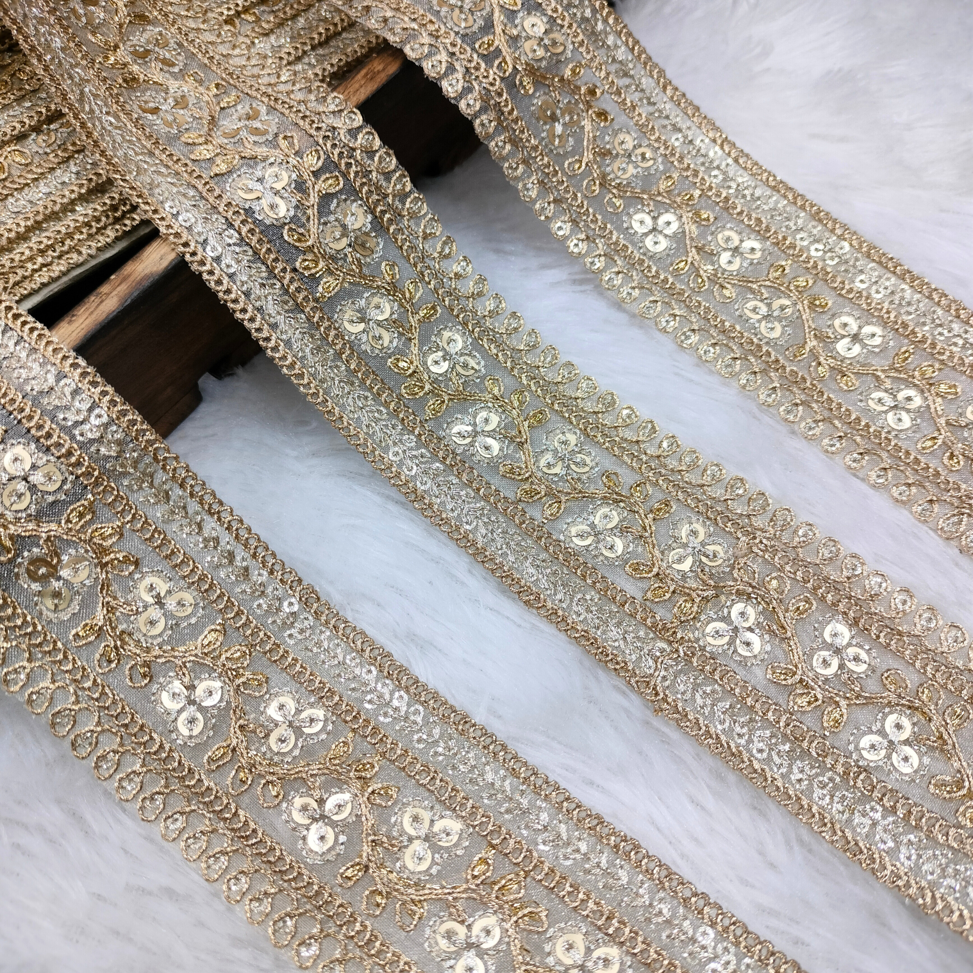 Floral Embroidered Sequin Net Trim