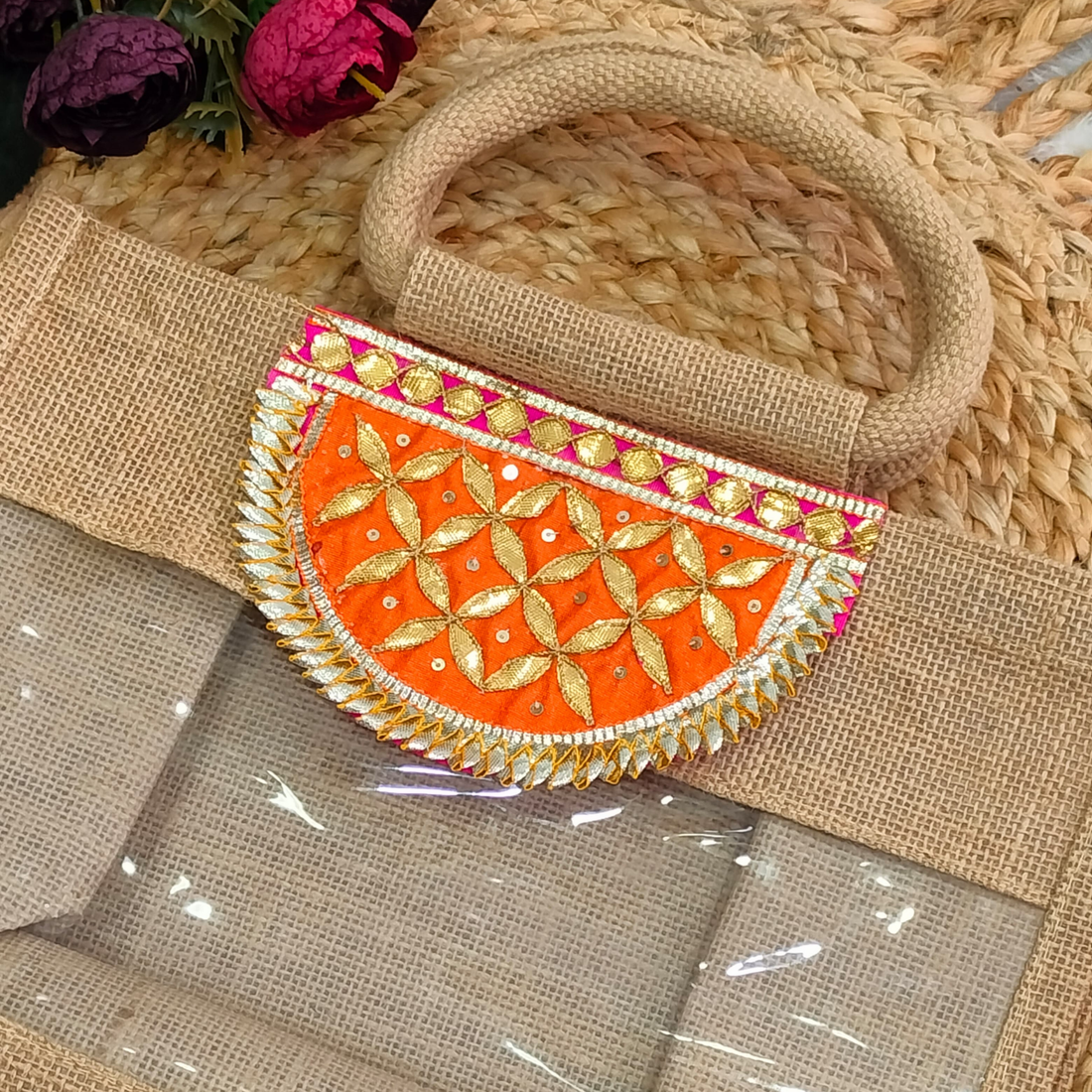 Orange Embellished Gota Patch