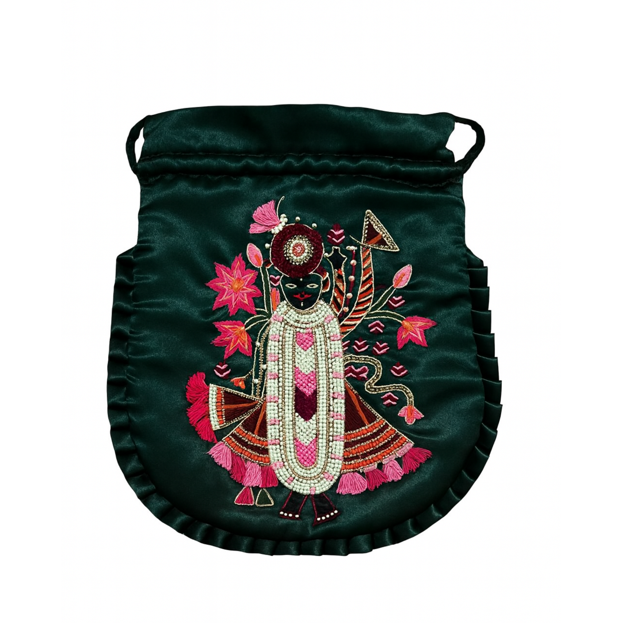 Emerald Green Shreenathji Embroidered Potli