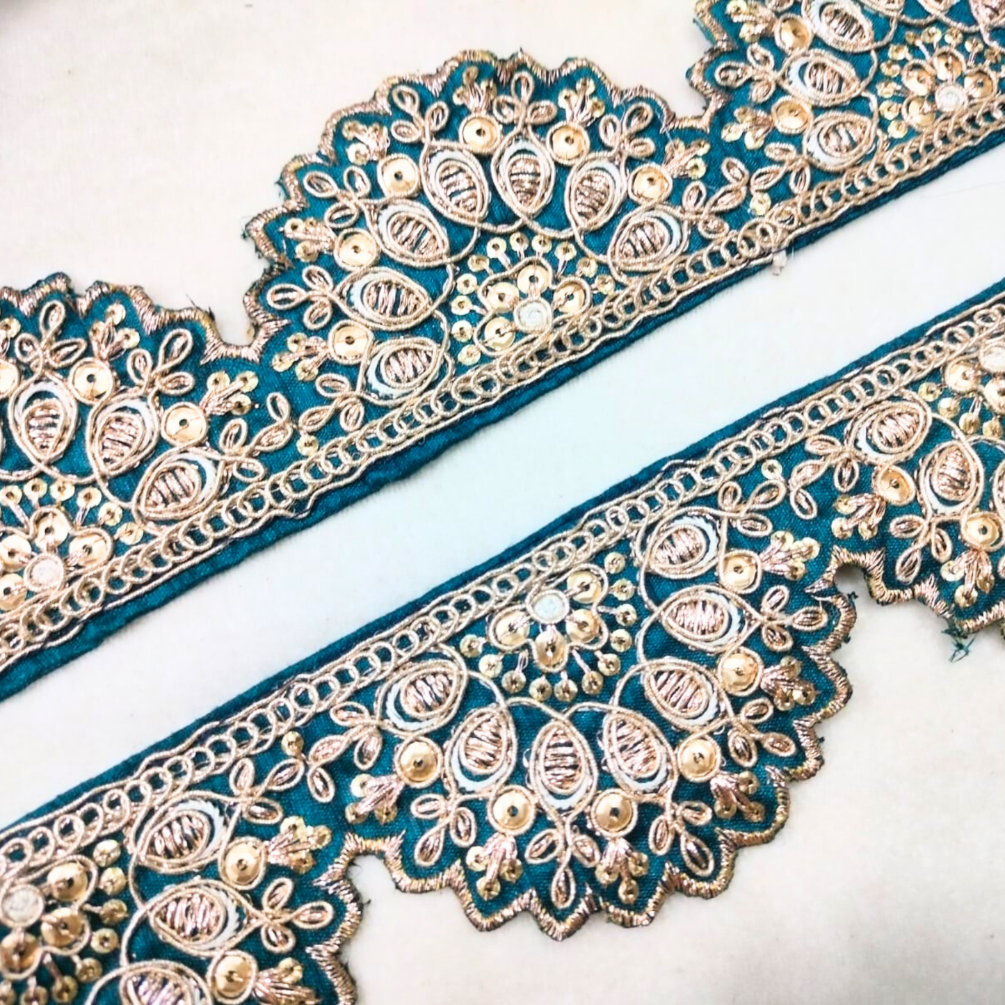 Teal Blue Scalloped Fancy Zari Trim