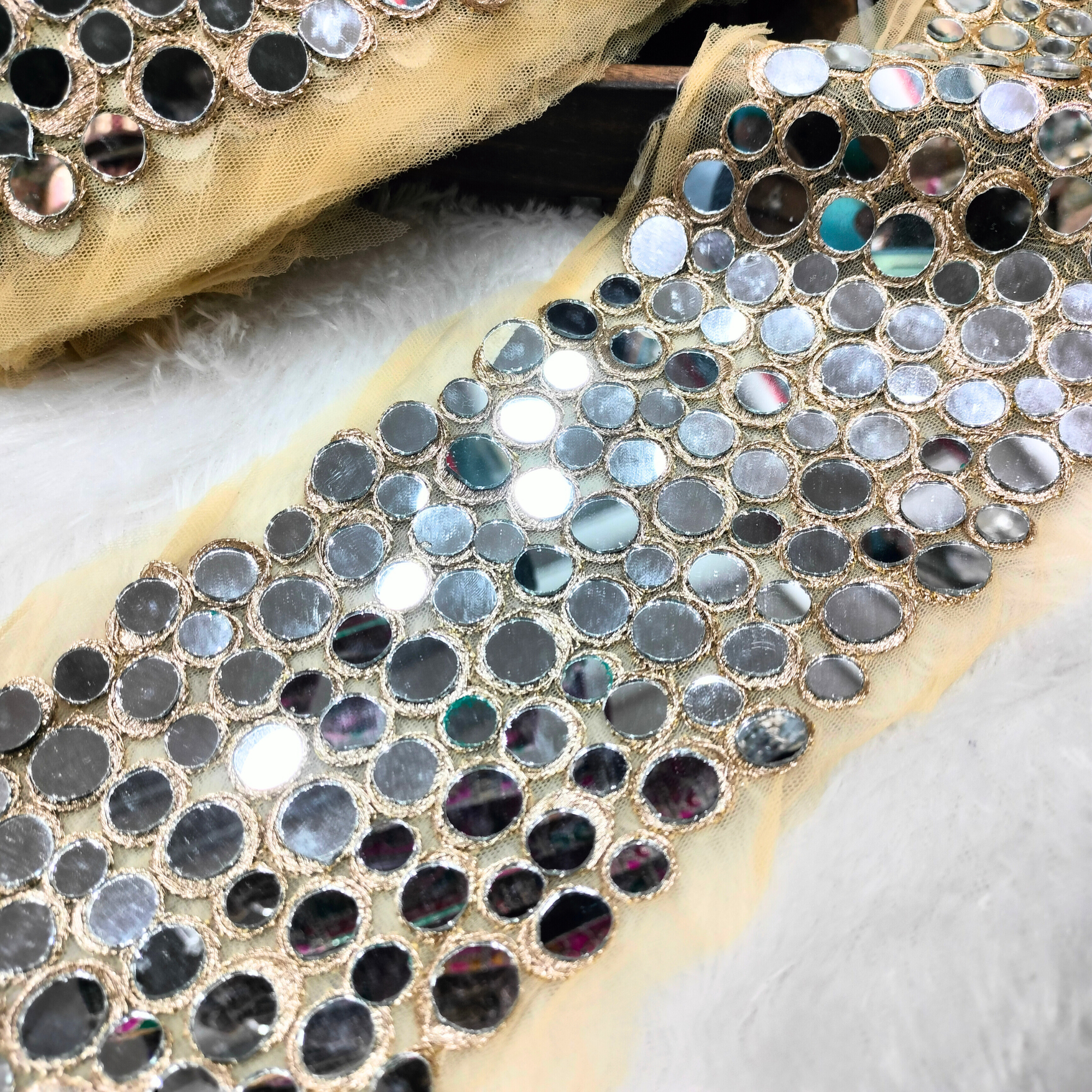 Heavy Mirror Work Embroidered Lace