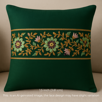 Green Multicolor Embroidered Trim