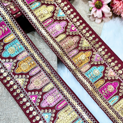 Maroon Fancy Embroidery Trim