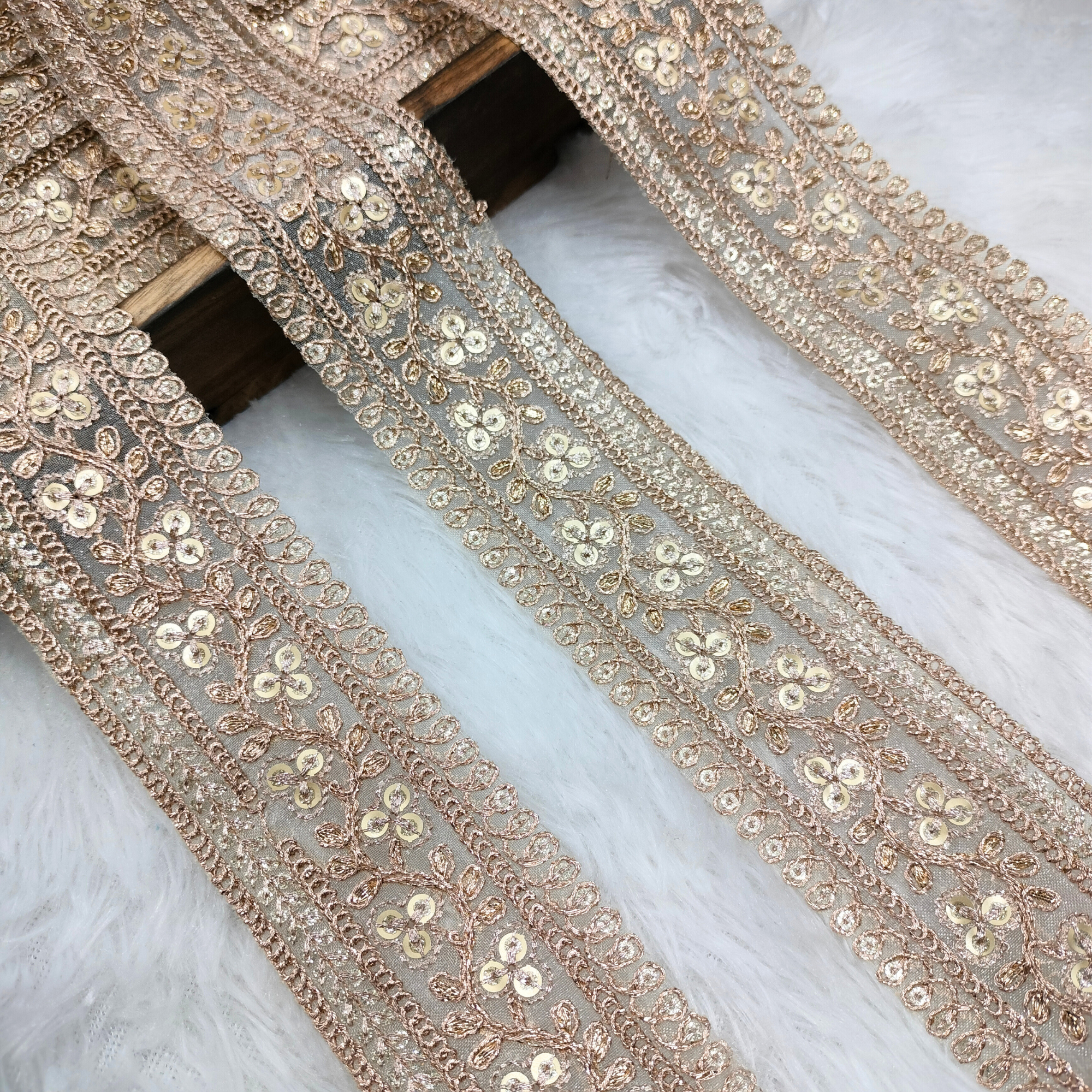 Floral Embroidered Sequin Net Trim
