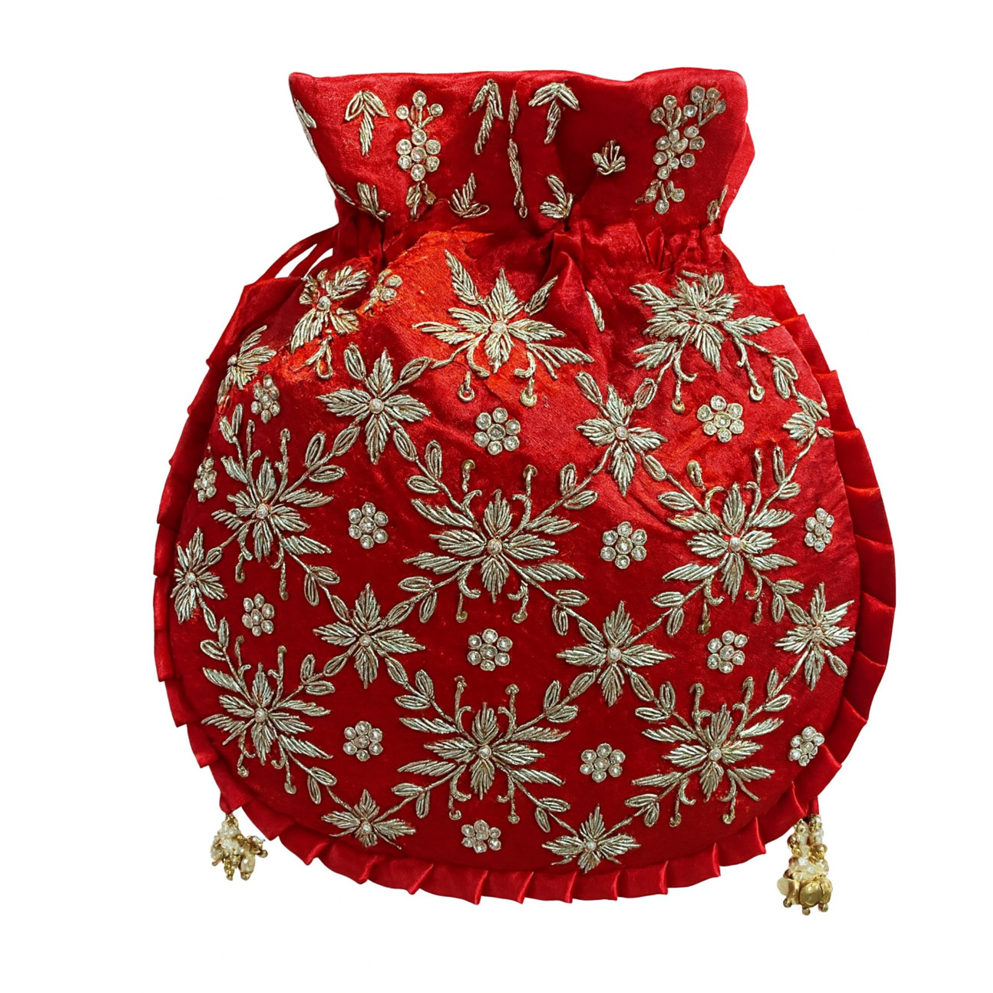 Red Regal Bloom Potli Bag