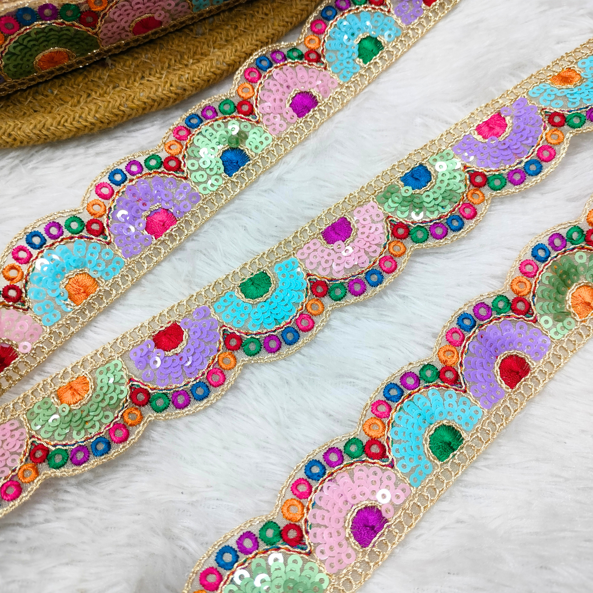 Multicolor Half-Moon Sequin Lace