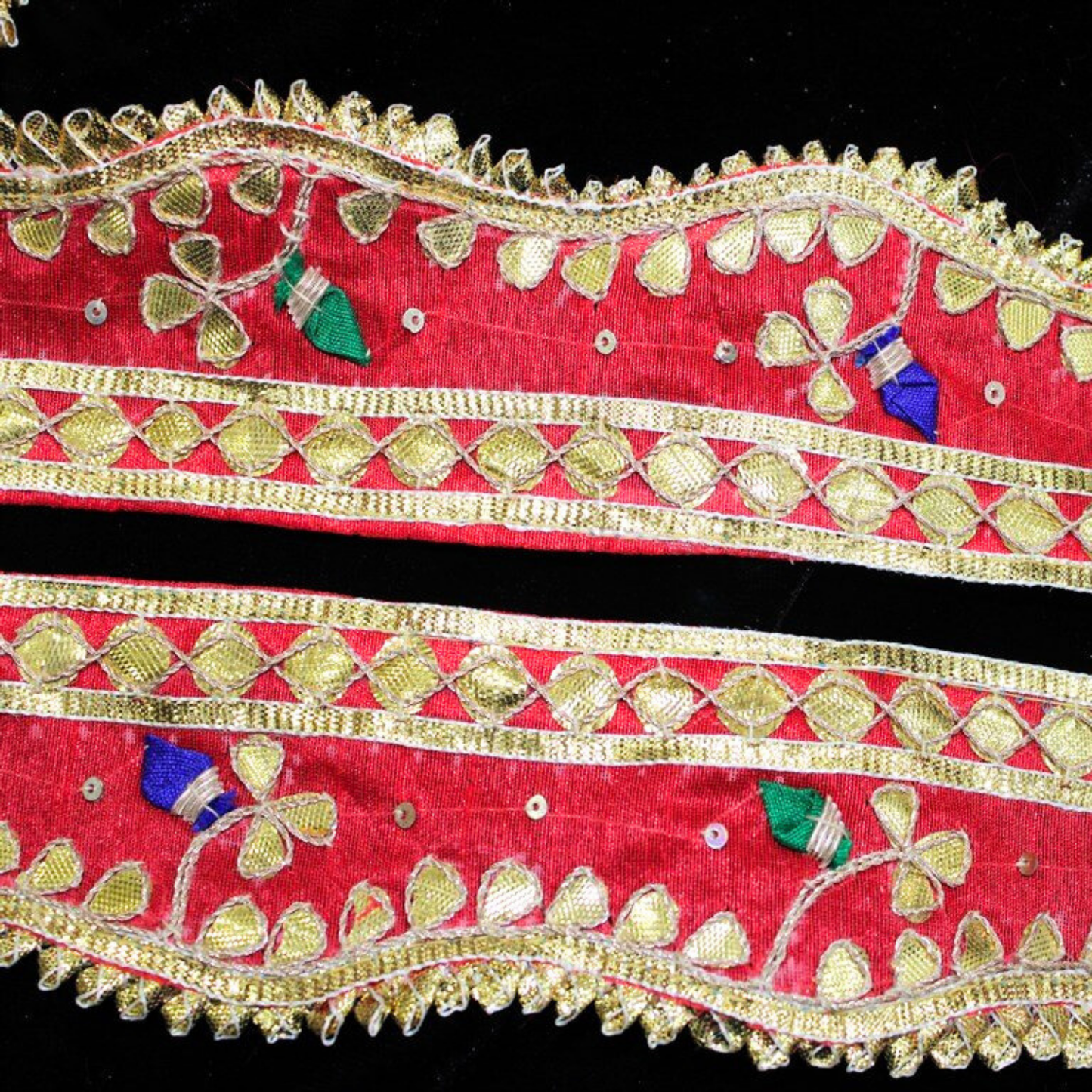 Red Gota Embellished Handwork Trim