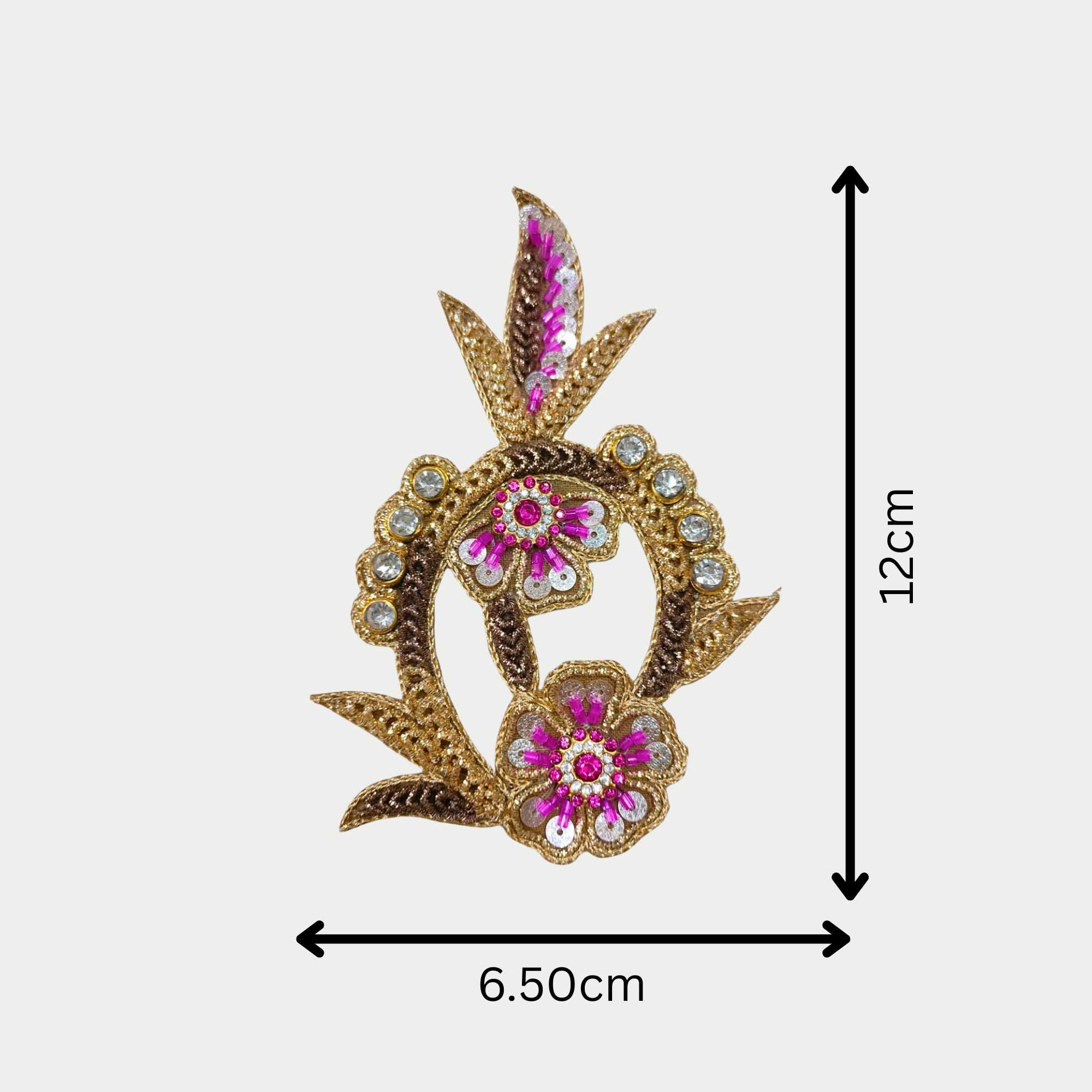 Gold Floral Vine Patch with Pink Stone & Bead Work