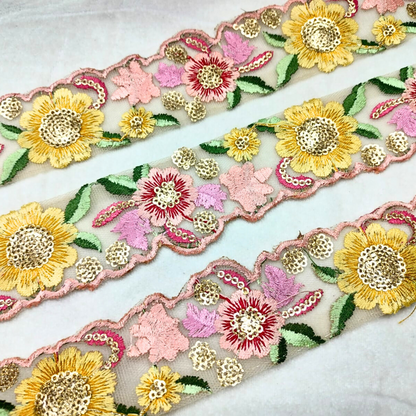 Delicate Floral Multicolor Embroidery Trim